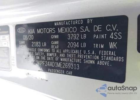 2021 Kia Forte Lxs from USA, damaged, VIN 3KPF24AD1ME269313